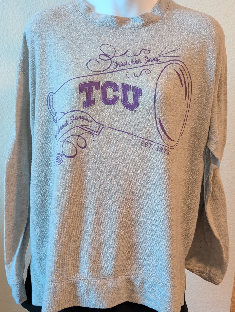 TCU Gray Crewneck Sweatshirt with Purple Graphic